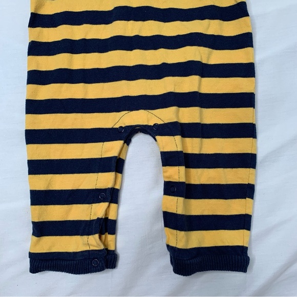 90s VTG Small Steps Baby Yellow & Navy Striped Collared Baby One Piece 3-6mo - Picture 3 of 7